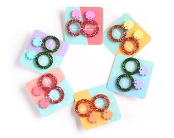 Glitter Hoop Earrings -Rosy Pink - Blue Earrings - Acrylic Earrings - Laser Cut Jewellery