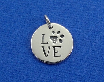 Paw Print Love Charm - Sterling Silver Paw Print Love Charm for Necklace or Bracelet