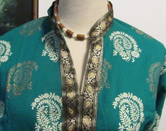 Vintage Made in India Nehru Collar Tunic Blouse Dress Coverup Bollywood Style