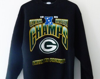 Vintage Green Bay Packers Sweatshirt // Black Packers Retro Central Division Champs Sweatshirt 1995