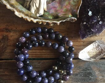 Dumortierite + Pyrite | Spiritual Junkies | Stackable Mala Bracelet | Yoga + Meditation