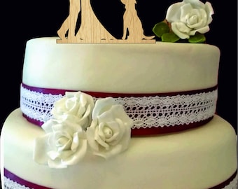 Silhouette Wedding Cake topper with dog, Bride and groom cake topper, Custom dog cake topper for wedding, Unique Rustic wedding cake topper