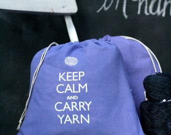Small knitting project bag - Keep Calm and Carry Yarn - lavender