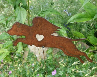 Rusty Finish Pit Bull Staffordshire Terrier Dog Angel Memorial Garden Art Yard Stake Pitbull