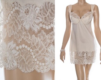Desirable as new 'Stylmagica' shimmering stretchy cream nylon, elastane and delicate lace detail 1990's vintage bra slip petticoat - 4096
