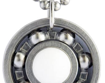 White Jade Roller Derby Skate Bearing Pendant Necklace