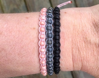 SALE Micro-Macrame Adjustable Bracelet Stack - Light Pink, Gray, Black