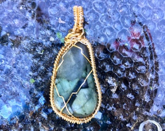 Rough Emerald Gold Wire Wrapped Pendant