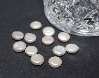 White Freshwater Pearls Coin Pearls. High Luster Center Drilled 10mm 12pcs