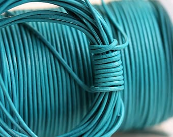 1mm Round Natural Leather cord - Turquoise Blue - 10 feet, LC045