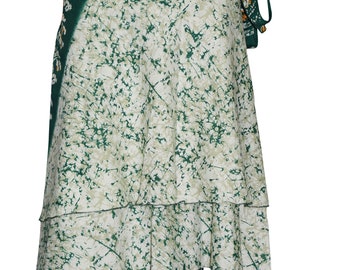 Green Premium Silk Two Layer Reversible Boho Fashion Magic Sari Wrap Around Skirts