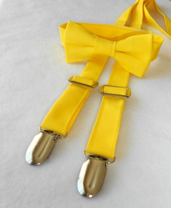 Bright Yellow Bowtie and Suspender Set Infant Toddler Boy