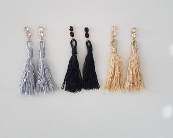 Tassel Earrings - gold Tassel Earrings - Statement Earrings - silk tassel Earrings - Long Earrings - Gold Earrings - hand