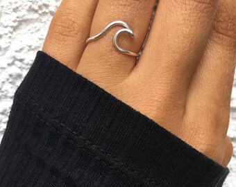 Sterling Silver Wave Ring, Silver wave ring, Wave ring, Wire ring, Ocean ring, Silver ring, Surfer ring, Wave wire ring, Adjustable ring