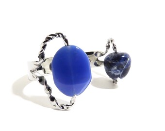 Blue Agate Bracelet, Stainless Steel Bracelet, Agate Stone Bracelet, Stainless Steel, Women, Men, BLB 88,