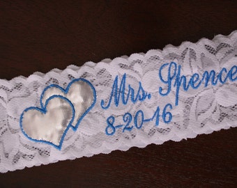 Monogram Garters, Interwined Hearts. Lace Garters, Standard Size, Plus Size, Petite Size Garters. wedding, mrs, You're Next garters. GS1F11