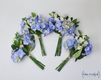 Bridesmaid Bouquet, Wedding Bouquet, Wedding Flowers, Faux Bouquet, Silk Flowers, Boho Bridesmaid Bouquet, Blue Hydrangea Bouquets, Bundles