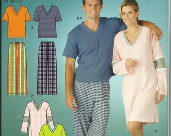 Simplicity 4327 Misses, Men's or Teens Pants and Knit Nightshirt Or Top Pattern, Size XS-XL, UNCUT