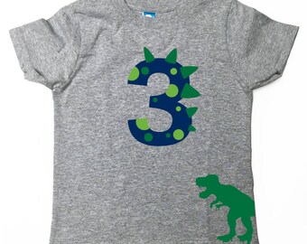 Custom Dinosaur Birthday Shirt with Name on Back Dino Birthday Shirt Grey T-SHIRT