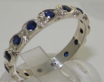 Little Hearts Sapphire Ring, Solid 925 Sterling Silver Natural Dark Blue Sapphire Full Eternity Ring - Made in England - Customizable