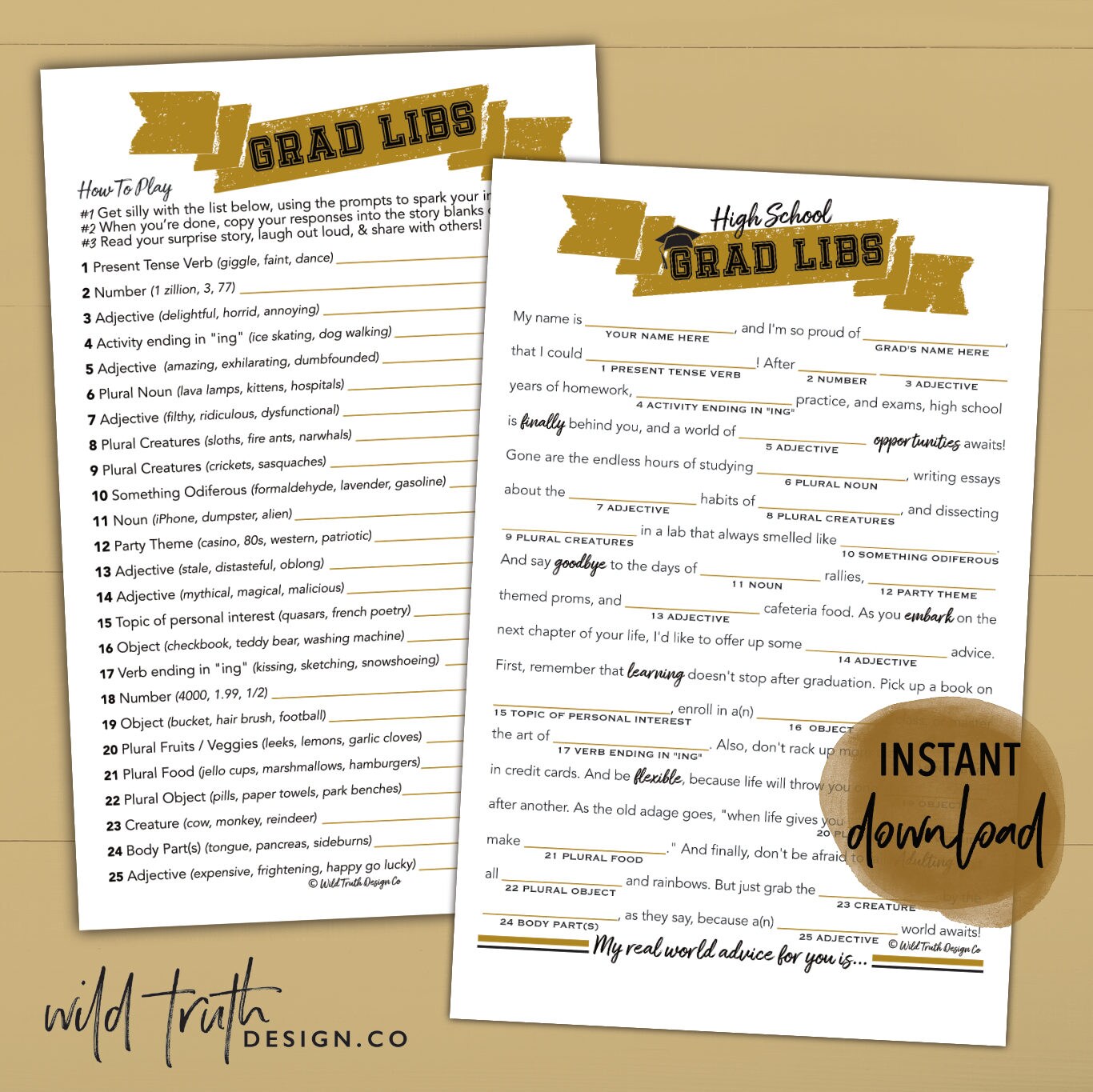 Graduation Mad Libs High School Grad Libs Party Game or