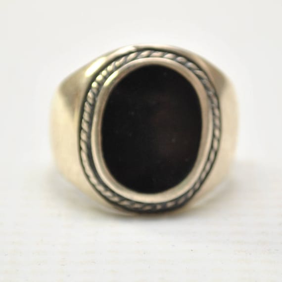 Onyx Large Oval with Braid in Plain Sterling Silver Ring Sz 11 #8746