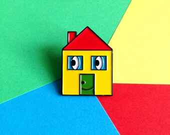 House Pin, Cute Enamel Lapel Pin, hello DODO Pin, Enamel Pin Badge, Happy House Pin Brooch, Yellow Red Blue Green Pin, Fun Pin, Happy Pin