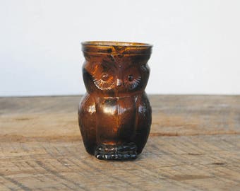 Vintage Small Creamer Pitcher Brown Glass Owl Decorative Home Decor