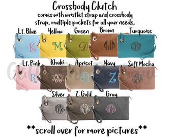 Monogram Crossbody Buckle Purse, Monogram Clutch, Monogram Purse, Bridesmaids Gift, Monogram Wristlet, Personalized Large Crossbody
