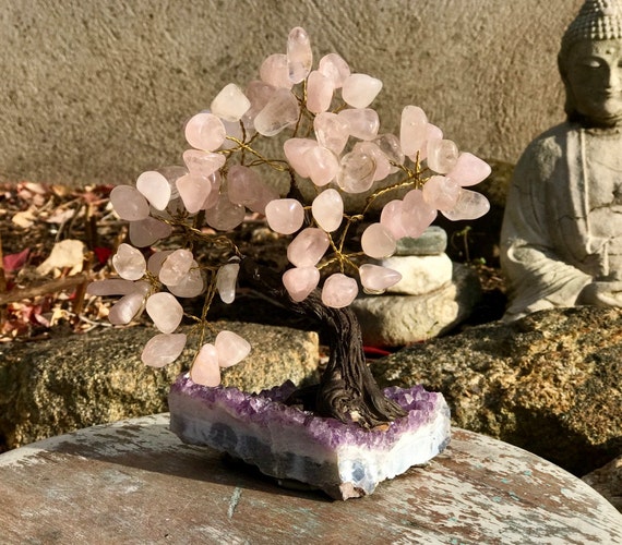 Crystal Bonsai Tree ~ Medium, Stone Tree, Crystal Tree, Crystal Tree of Life, Crystal Wishing Tree, Rose Quartz Tree, Amethyst Tree