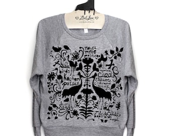 M- Heather Gray Tri-Blend Sweatshirt Folk Art Print