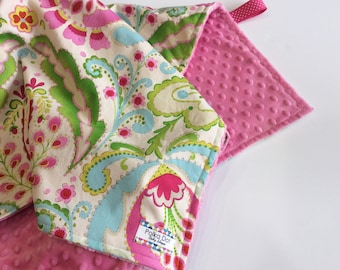 Monogrammed Baby Girl Blanket - Paisley Blanket -Personalized Minky Blanket - Pink Blanket - Toddler Blanket - Cotton Blanket - Gift Wrapped