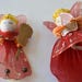 Angels Set of Two Heavenly Muscians Red Netted Miniature Vintage Retro Christmas Decorative Ornaments for Gifts or Christmas Tree