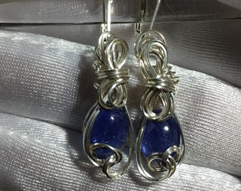 Tanzanite Earrings Blue Violet Sterling Silver 5ct wire wrapped jewelry 119s4-8