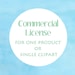 COMMERCIAL LICENSE - no credit required - for One product or single clipart