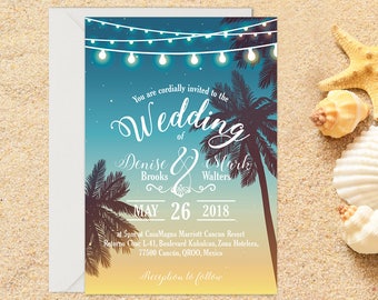 Beach Wedding Invitation, Destination Wedding, Beach Wedding, Tropical Wedding, Printable Wedding, Invitation template, Wedding invitation
