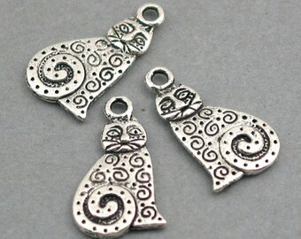 Cat Charms Antique Silver 6pcs base metal Charms 12X21mm CM0208S