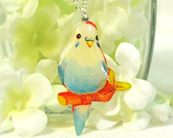 Blue Bird Necklace Pixie - Bird Jewelry - Blue Parakeet Jewelry - Budgie Necklace - Parakeet Pendant - Canary Pendant - Gift for Bird Lover