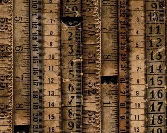 Eclectic Elements Measuring Tapes Neutral cotton woven fabric by Tim Holtz for Coats and Clark