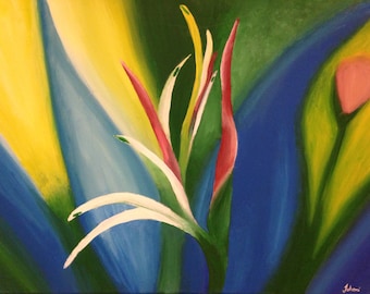 Original Acrylic Painting on Canvas: Growing Flower