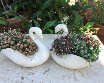Two 1950s Swan Vases/Planters, Mid Century Porcelain Bird Vases, Vintage Wedding Table Centerpiece