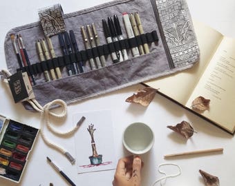 Pattern Fossil Grey Pencil Roll