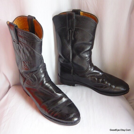 Mens size 7 D ROPER Boots / JUSTIN Black Leather Ropers