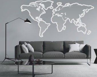 World Map Outlines Wall Decal - Vinyl Graphic Wall Sticker