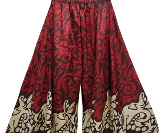 Bohemian Fashion Red Vintage Gypsy Split Maxi Skirt Printed High Waist Wide Leg Divided Long Skirts S/M