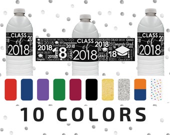 2018 Graduation Party Decorations - Graduation Water Bottle Labels - Class of 2018 Water Bottle Stickers - Waterproof Grad Favors - 24 Count