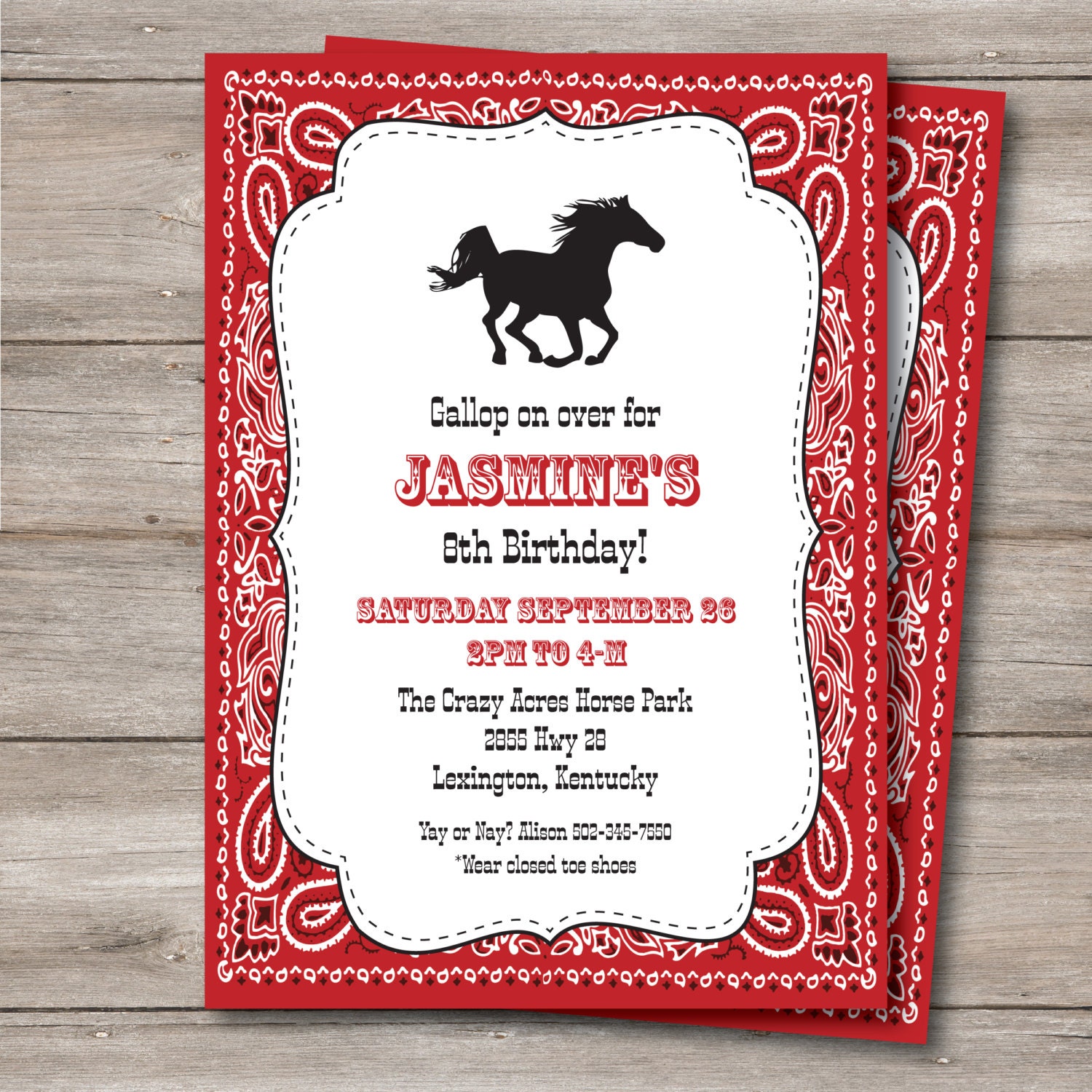Horse Birthday Party Invitation Editable Personalize and