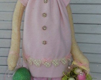 Primitive Bethany Bunny - Easter Bunny Pink Bethany - Easter Bunny - Handmade Bunny - Primitive Bunny - Rabbit Bunny