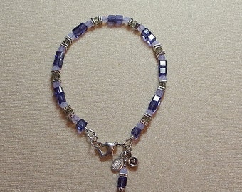 Swarovski Tanzanite and Violet Opal Bracelet with Heart Clasp