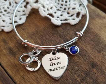 Police officer gifts, blue lives matter bangle bracelet, thin blue line jewelry, thin blue line bangle bracelet, thin blue line gift idea